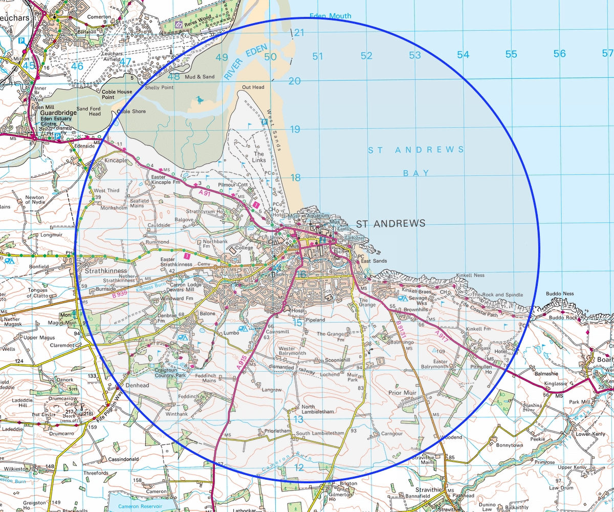 St Andrews honey foraging area - approximate